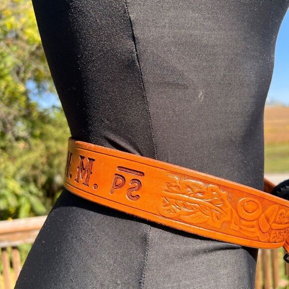 Philmont Cimarron N. M. Tooled Western Style Belt Brass Belt Buckle Size 34 - Picture 5 of 10